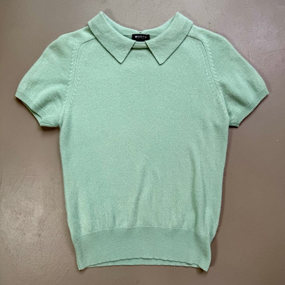 Worth 100% Cashmere Sweater Top Peter Pan Collar Mint Green Petite | Interview